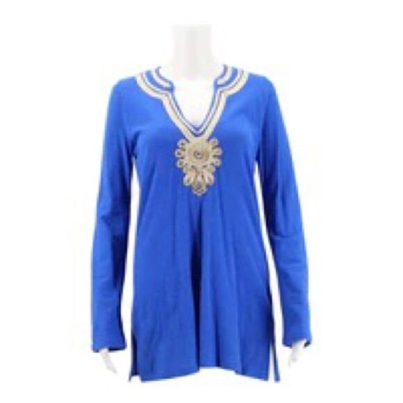 Lilly Pulitzer Royal Blue with Gold Accent Emerson TunicTop - Picture 12 of 16